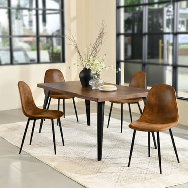 Homy Casa Dining Chair Set of 4 - Mid Century Modern Upholstery Side Chairs with Metal Legs for Kitchen Bistro Dining Room, Vintage Brown Suede