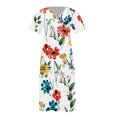 thumbnail image 4 of Ovzne Robes d'Été pour Femmes 2025 Robe pour Femme Robe Unie Ample Décontractée à la Mode Imprimée à Manches Courtes Col en V Mi-Mollet Robe à Manches Courtes Col en V Robe d'Été Courte Sl, 4 of 5