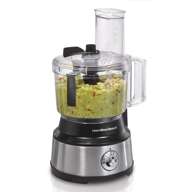 Hamilton Beach Grattoir de Bol Robot Culinaire 10 Tasses avec Moteur de 450 Watts, base Noire et en Acier Inoxydable, Bol en Plastique Transparent Rempli de Mélange d'Avocat Haché, Poignée et Couvercle Noirs avec Grande Goulotte d'Alimentation, Cadran de Commande avant pour Réglages de Vitesse.