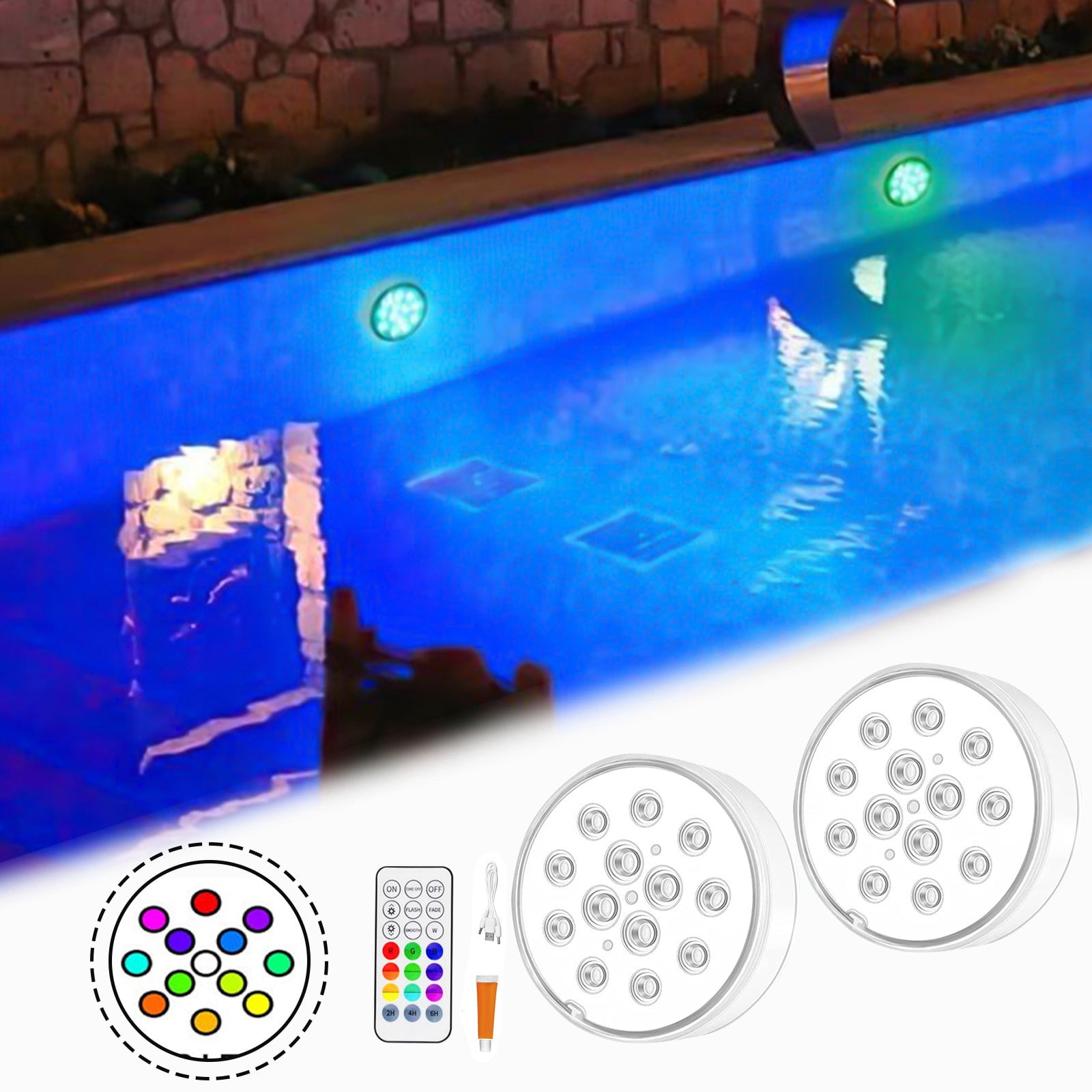 TIMIFIS Lumière de Piscine Recharge Usb Led13 Lumières Changement de Couleur RVB Télécommande Rf Lumières de Plongée Minuterie Lumières de Fond de Piscine 20 ml Natation