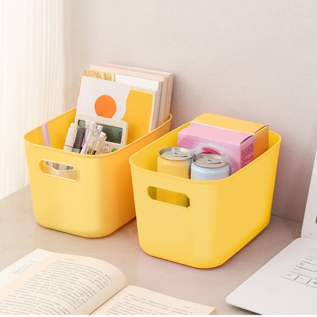 ZZkhGO 4 PCS Plastic Storage Box Set, Stackable Organizer Bins, Handled Containers for Books Clothes Snacks Toys