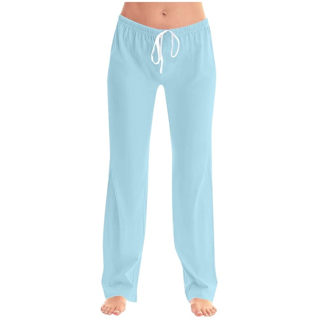 ohmzyzo Womens Summer Fashion Solid Casual Elastic Waist Drawstring Long Pants