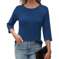 thumbnail image 3 of Pincandy Womens Sweaters Fall Fashion 3/4 Length Sleeve Tops Crew Neck Button Shirts Casual Pullover Cute Winter Clothes, 3 of 5