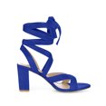 thumbnail image 3 of BLISSFUL STEP Women's Open Toe Crisscross Lace Up Block Heel Sandals Navy Blue 9, 3 of 7