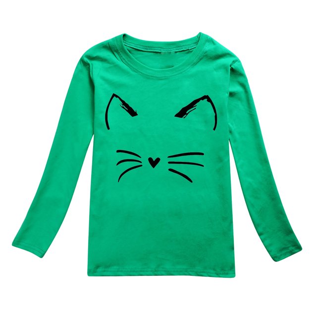 TIEVOSA Garçons Filles Automne Manches Longues T-Shirt à Imprimés de Chat Dessin Animé Hauts 3-13 Ans