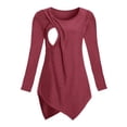 thumbnail image 1 of Long Sleeve Blouse Pregnancy Nursing Top, Maternity Ribbed Long Sleeve with Side Drawstring, Round Neck Blouse Long Sleeve Tops, 1 of 5