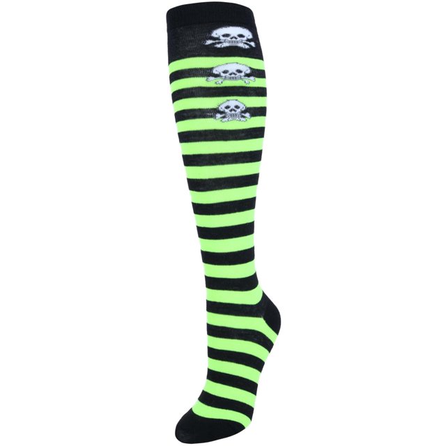 CTM® Gothique Skull Chaussettes Rayées Jusqu'aux Genoux (1 Paire) (Femmes)