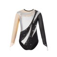 thumbnail image 1 of Moggemol Kids Girls Gymnastic Leotard Long Sleeve Metallic Rhinestone Dance Skating Unitard Bodysuit Silver 12, 1 of 7