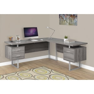 Monarch Specialties Bureau d'ordinateur, Bureau à la maison, Coin, Gauche, Installation droite, Tiroirs de rangement, 70"l, L Forme, Travail, Ordinateur portable, Métal, Stratifié, Brun, Gris, Contemporain, Moderne