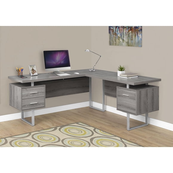 Monarch Specialties Computer Desk, Home Office, Corner, Left, Right Set-up, Storage Drawers, 70"l, L Shape, Work, Laptop, Metal, Laminate, Brown, Grey, Contemporary, Modern