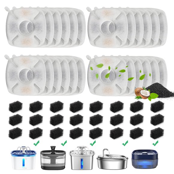 Dooob Filtre de Fontaine à Eau pour Chat 24 Packs Filtre de Fontaine à Chat 48 Pcs Filtres de Remplacement pour Fontaine à Eau pour Animaux 95Oz/2.8L