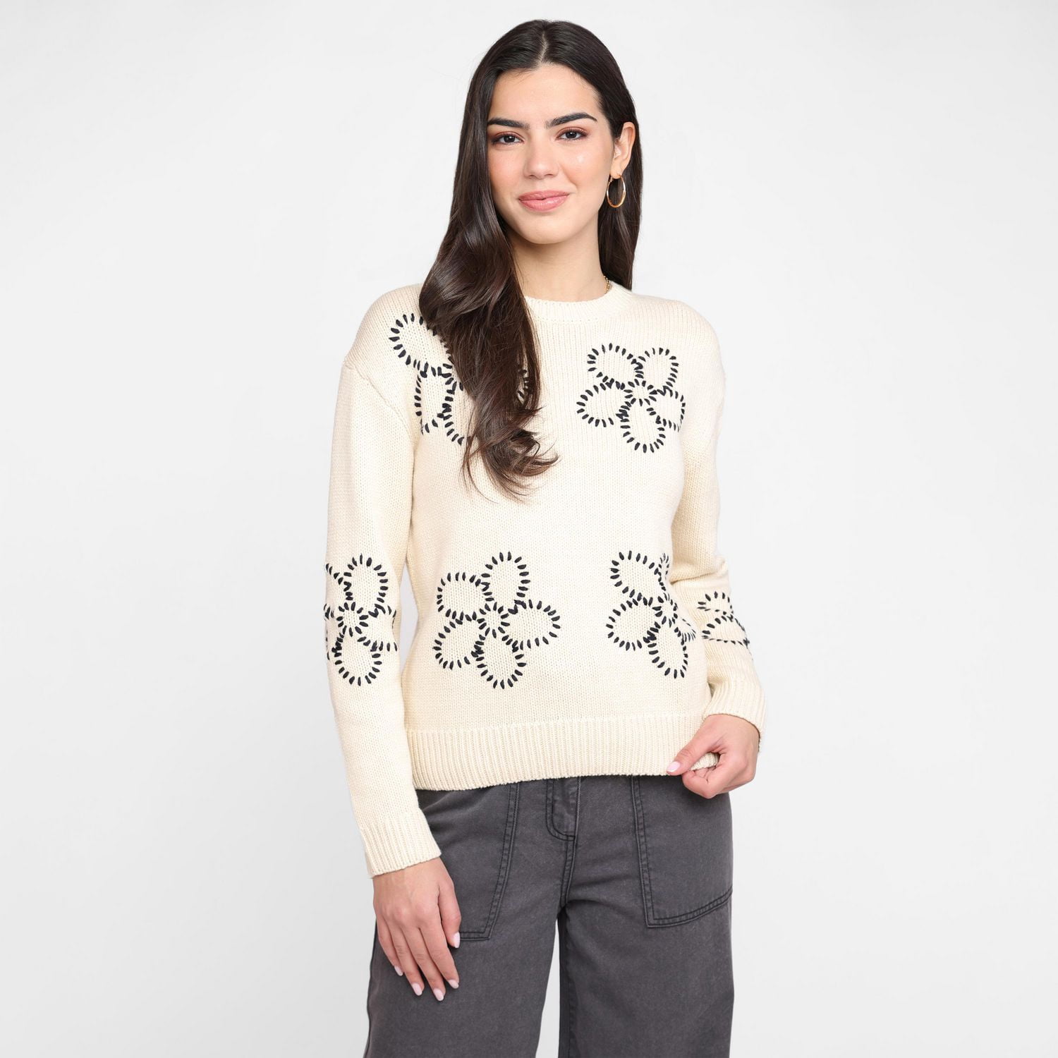 Devoted Pull à col rond brodé pour femme, tailles TP TG