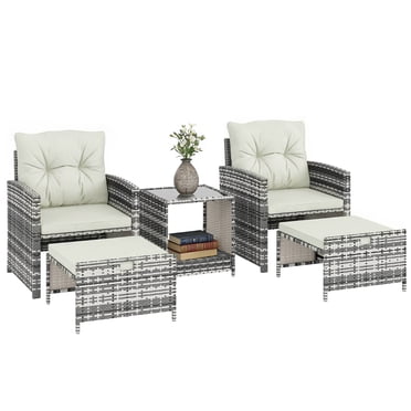 Outsunny 5 Piece Patio Furniture Set with Ottomans Cushions, Grey/Cream