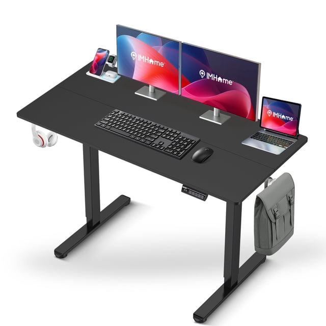 IMGadgets Bureau Debout Électrique Réglable / 47 Pieds' x 24 Pieds' Grand Espace de Travail avec 2 Crochets / Bureau Ergonomique Assis-Debout / Résistant aux Égratignures et Imperméable / Bureau à Hauteur Réglable pour le Travail et la Maison