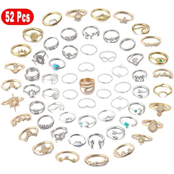 YOPTOP 52 Pcs Knuckle Stacking Rings for Women Teen Girls,Boho Vintage Finger Rings Stackable Gold Silver Midi Rings Set Multiple Rings Set