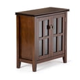 thumbnail image 1 of SIMPLIHOME Artisan Armoire de Rangement Basse Contemporaine en Bois Massif de 30 Pouces de Large, Brun Roux, avec 2 Portes en Verre Trempé, 2 Tablettes Ajustables, 1 of 2