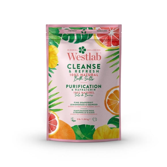 Westlab Cleanse - Epsom & Himalayan Bathing Salts with Lemongrass & Pink Grapefruit | With Added Seaweed | Refresh and cleanse body and mind | 100% natural, 100% vegan, 100% cruelty-free