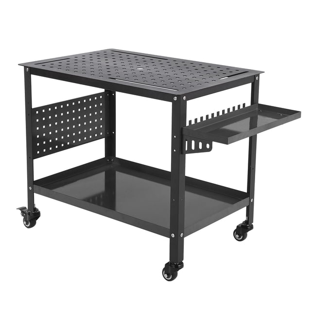 Table de Soudage en Acier Robuste avec Roues – Établi 36 Pouces x 24 Pouces, Capacité de 1200 Lb, Rangement à Double Couche, Plateau à Outils, Trous de Fixation 5/8 Pouces, Support Roulant pour Travaux Métalliques et Sciage, Conception Portable, Noir