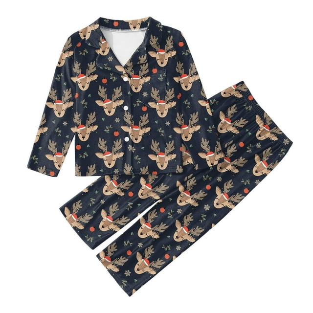 Ensemble de Pyjama Familial Assorti pour Hommes, Haut à Manches Longues et Pantalon, 2 Pcs