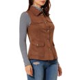 thumbnail image 4 of INSPIRE CHIC Veste Cargo Utilitaire pour Femme Sans Manches à Boutons devant en Faux Suède avec Poches TP Brun, 4 of 7