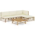 thumbnail image 1 of vidaXL 5 Piece Garden Lounge Set with Cream White Cushions Bamboo, 1 of 5
