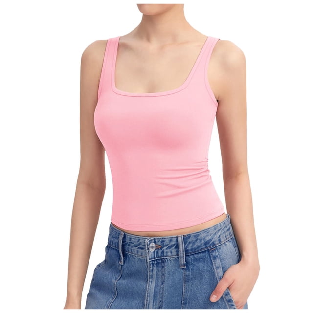 Débardeur à Encolure Carrée pour Femme Sans Manches à Double Doublure Hauts Basiques Collection Sharp