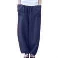 thumbnail image 2 of Pantalons pour Femmes Coupe Décontractée - Mode Femmes Décontracté Coton Lin Poche Pantalon Ample Bleu Foncé TG, 2 of 9