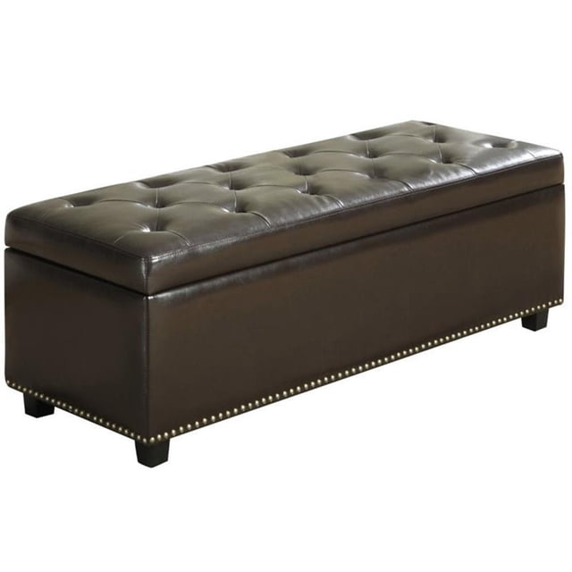 Pemberly Row Pouf de Rangement de 48 Po en Cuir Végane Brun Café