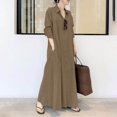thumbnail image 1 of Meichang Robe Chemise Boutonnée pour Femmes Robe Maxi Unie Coupe Ample Manches Longues Col Longues Robes avec Poche Robe Évasée de Travail, 1 of 9