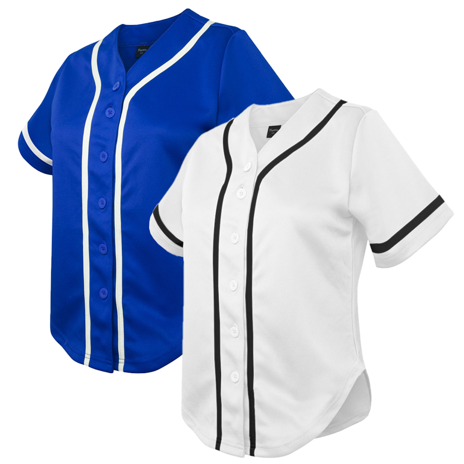 TOPTIE Lot de 2 Chandails de Baseball pour Femmes Chandails de Softball Chemises à Boutons - Bleu Blanc - P
