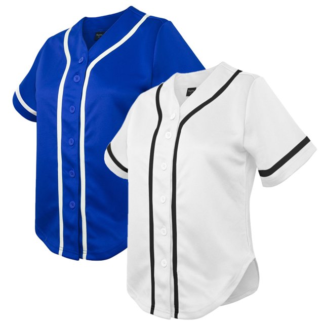 TOPTIE Lot de 2 Chandails de Baseball pour Femmes Chandails de Softball Chemises à Boutons - Bleu Blanc - TP