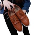 thumbnail image 1 of LSLJS Chaussures en Cuir Style Britannique pour Femmes à Bout Rond, Talon Compensé, Semelle Épaisse à Pompon Style Muffin, Chaussures en Cuir pour Femmes, 1 of 5