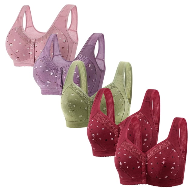 Plebaso Everyday Bras Pack of 5 for Women Front Closure Button Bras No Underwire Full Coverage Bralettes