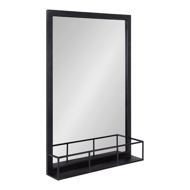 Kate and Laurel Jackson Metal Frame Mirror with Shelf, Black 20x30