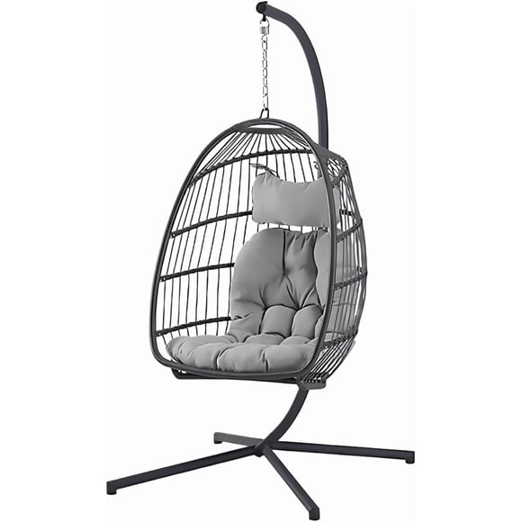 Egg Chair Outdoor with Stand, Egg Swing Hammock Chair with Stand, Indoor Outdoor Wicker Egg Chair with Cushion Headrest for Patio,Bedroom,Garden, 350LBS Capacity
