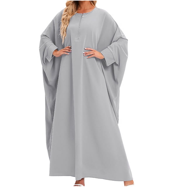 LSLJS Women's Loose Robe Casual Dress Solid Color Large Dress Long Sleeve Dress, Plus Size Dress