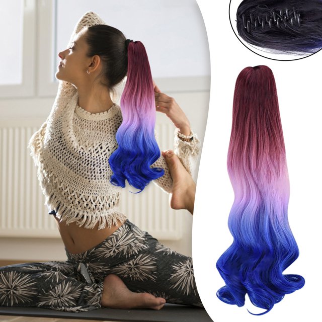 Extensions de Cheveux Femme Tricolore Synthétique Longue Ondulée Bouclée Queue de Cheval Perruque d'Extension de Cheveux, Extensions de Cheveux et Accessoires pour Femmes