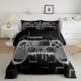 thumbnail image 2 of Grey Gaming Kids Queen Comforter Set - Gamer Comforter Boys Queen Size Bedding Set, Neon Lights Abstract Geometry Design Gamer Room Decor, 2 of 5