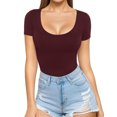 thumbnail image 1 of Dealovy Hauts de Sortie pour Femmes Manches Courtes Col Rond T-Shirts Ajustés Doux Couleur Unie Confortables T-Shirts Basiques, 1 of 5