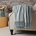 thumbnail image 2 of CUDDLE DREAMS Exclusive Mulberry Silk Throw Blanket with Fringe, Naturally Soft, Breathable (Ice Blue), 2 of 10