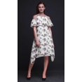 thumbnail image 4 of Bimba White Bird Print Flutter Sleeve Womens Party Tunic Cold Shoulder Midi Dress - Large, 4 of 6