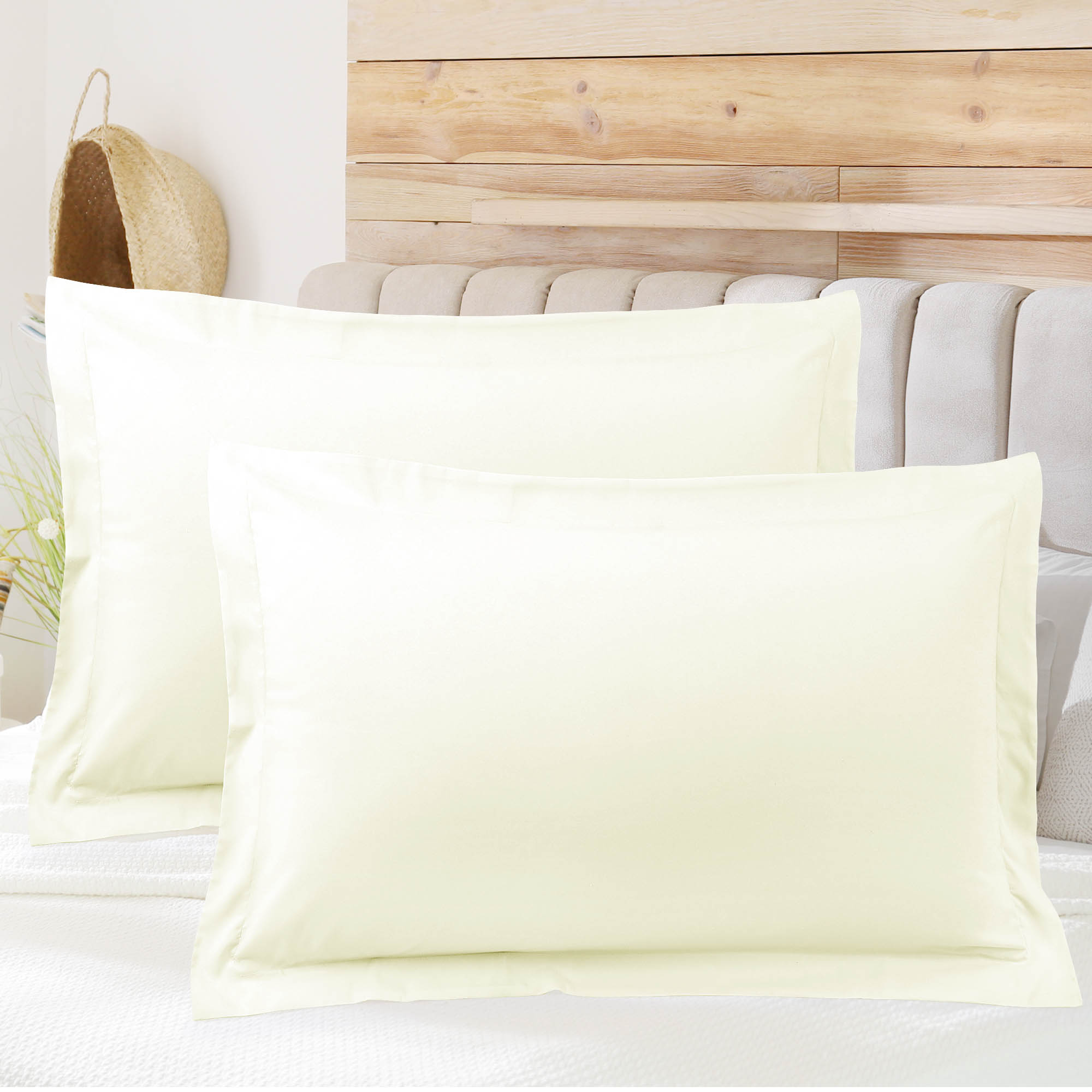 REGALWOVEN Soft 1800 Microfiber Oxford Pillowcases 2Pcs, King Beige