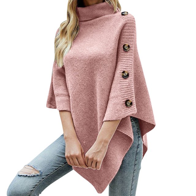 Kcodviy Chandails à Capuche pour Femmes, Couleur Unie, Col Montant, Chandail Cape, Chandail à Boutons, Chandail en Molleton pour Hommes, Manteau Châle