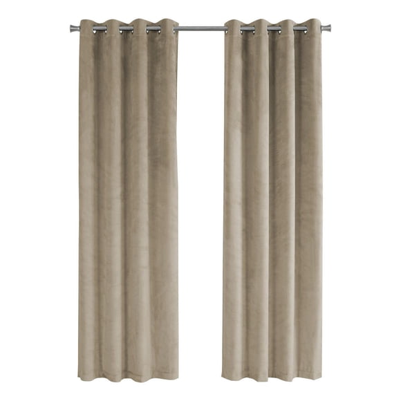 Monarch Specialties Curtain Panel, 2pcs Set, 54"w X 95"l, Room Darkening, Grommet, Living Room, Bedroom, Kitchen, Velvet, Polyester, Beige, Contemporary, Modern
