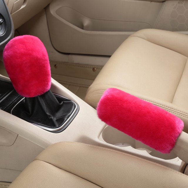 2Pcs Voiture Poignée de Frein à Main Couvre Levier de Vitesses Poignée de Couvercle Manche Peluche Hiver Doux Chaud Frein à Main