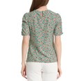thumbnail image 3 of INSPIRE CHIC Hauts Froncés pour Femmes Col Ras du Cou Manches Courtes Dos Goutte d'Eau Blouse Florale S Sarcelle, 3 of 7