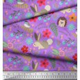 thumbnail image 2 of Soimoi Cotton Cambric Fabric Floral,Rabbit & Porcupine Cartoon Printed Craft Fabric by The Yard 56 Inch Wide, 2 of 3