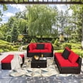 thumbnail image 2 of Costway Ensemble de Mobilier d'Extérieur en Rotin pour Patio 6 Pcs Canapé Sectionnel Coussiné Rouge, 2 of 10