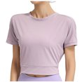 thumbnail image 1 of Besolor Hauts Courts d'Entraînement pour Femmes à Rayures, Col Ras du Cou, Manches Courtes, Chandails d'Été Décontractés, T-Shirts de Yoga et de Sport, 1 of 6