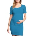 thumbnail image 1 of yoeyez Liquidation de Vêtements de Maternité Robe Grande Taille Femme Manches Courtes Col Rond Robe Simple Shower de Bébé Tenue Quotidienne Robe Soleil Robe Moulante Froncée Midi Robes Ajustées Bleu Ciel,P, 1 of 7